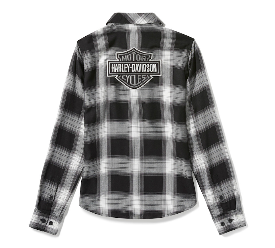HARLEY DAVIDSON SHIRT-WOVEN,BLACK/OFF WHITE PLAID