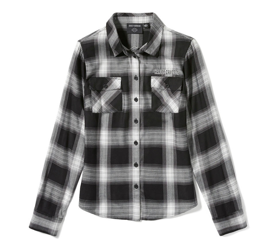 HARLEY DAVIDSON SHIRT-WOVEN,BLACK/OFF WHITE PLAID